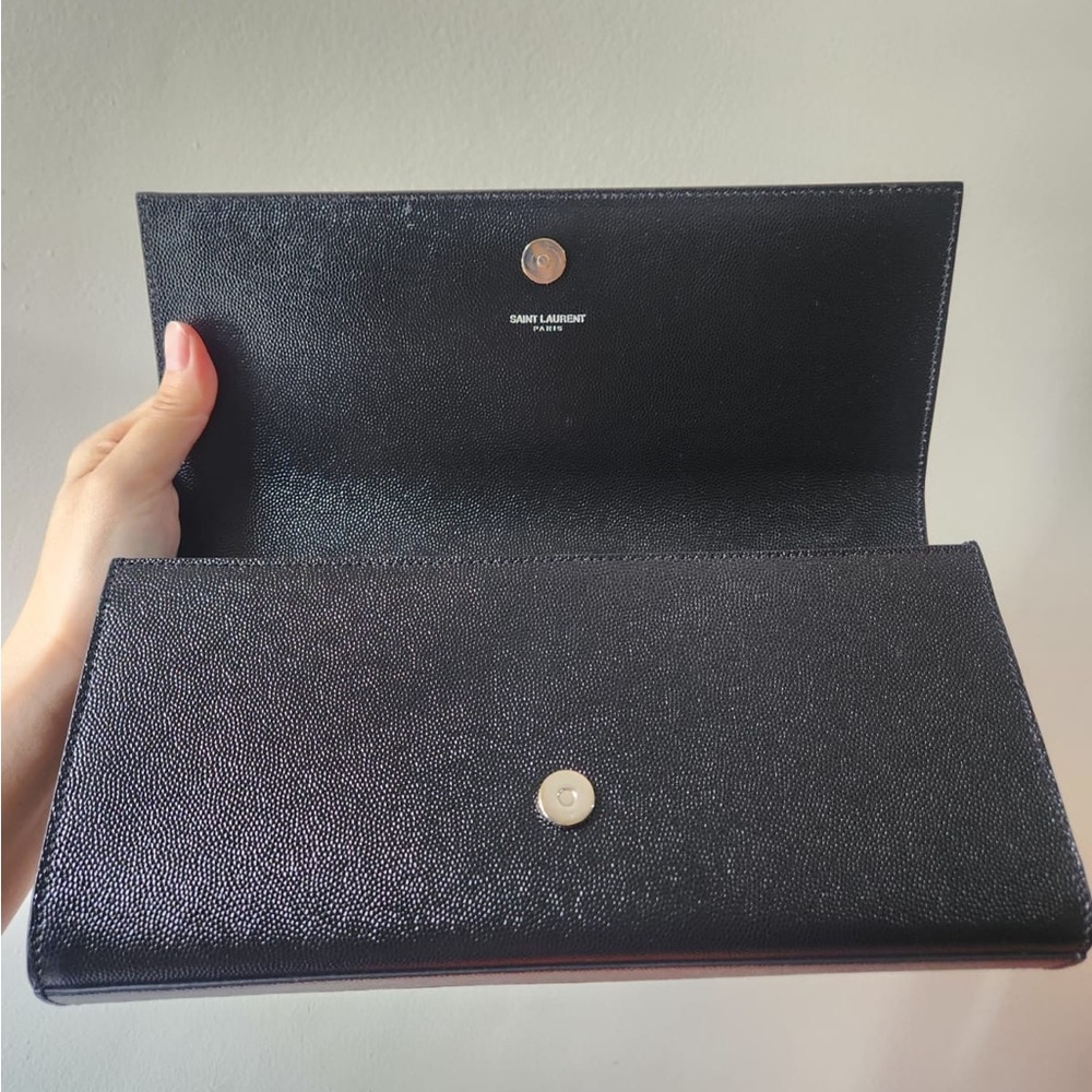YSL Saint Lauren Silver Studded Black Leather Clutch - Picture 12 of 15